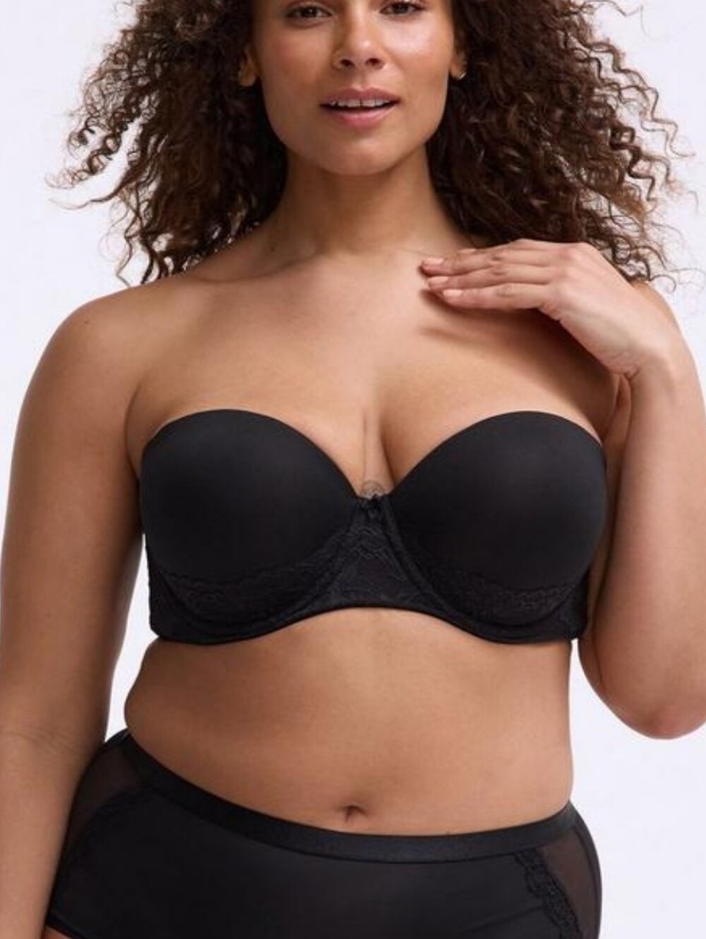 Strapless Lace-Trim Support Bra - Black